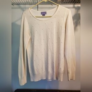 Laura Scott Pearl Embellished Ivory Sweater